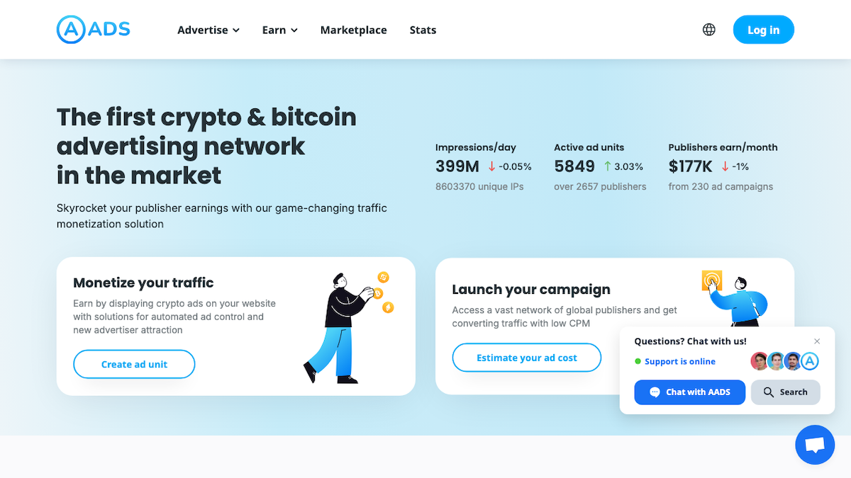 Screenshot of A-ADS ad network