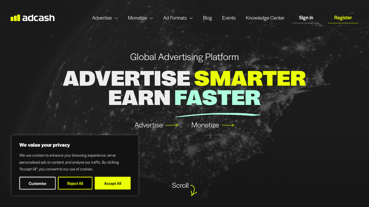 Screenshot of AdCash ad network