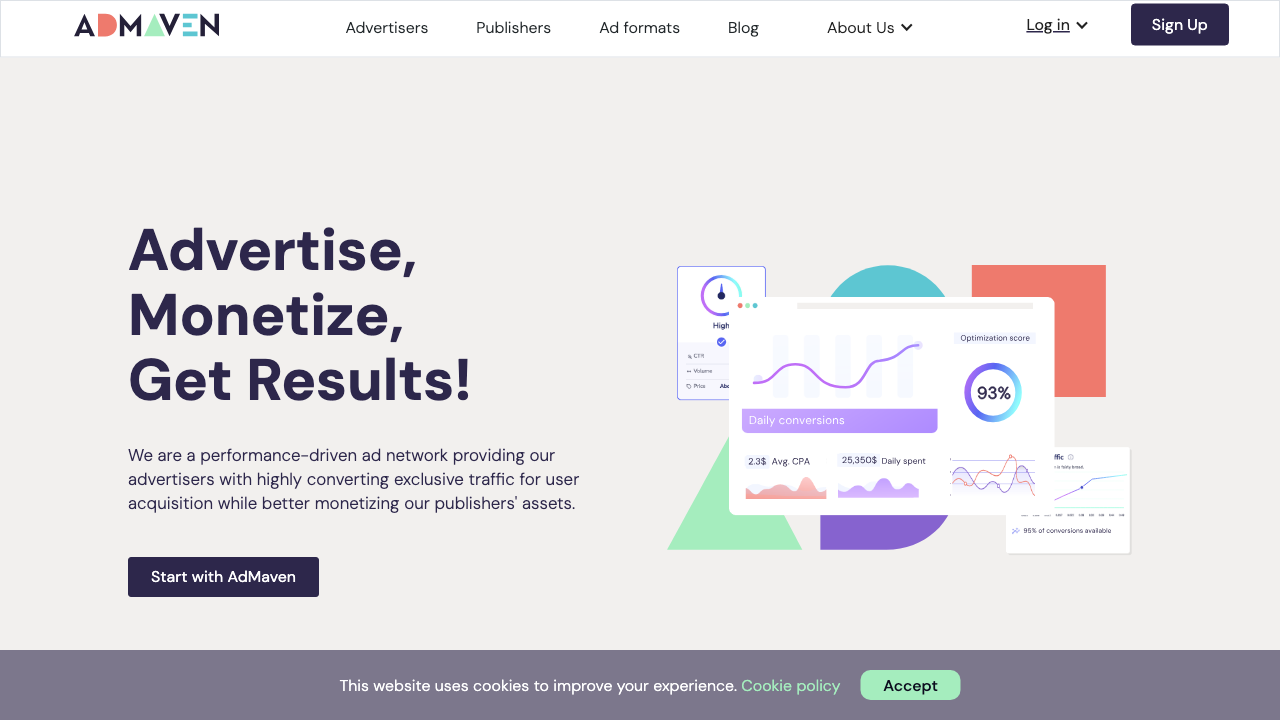 Screenshot of AdMaven ad network
