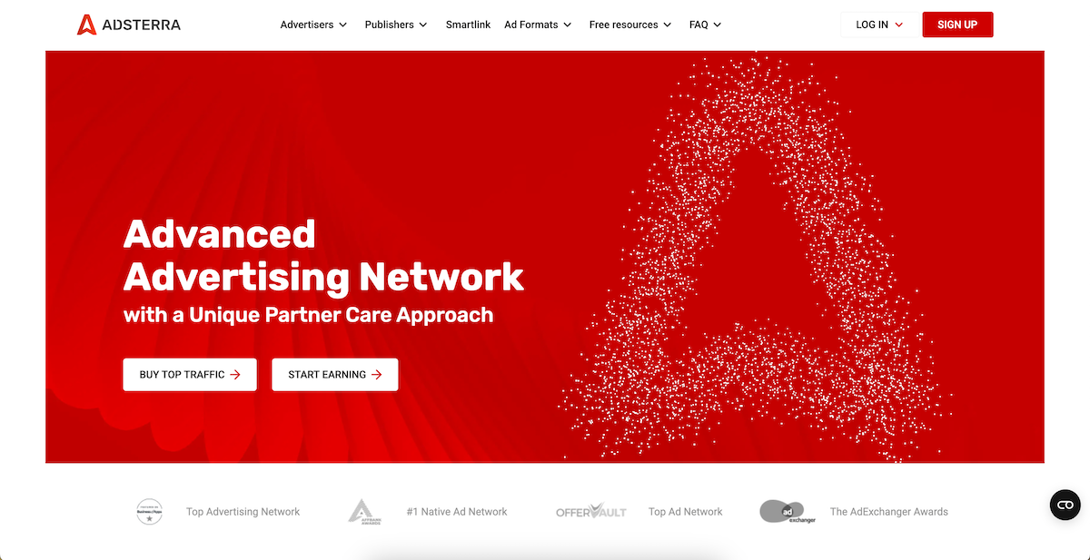 Screenshot of Adsterra ad network