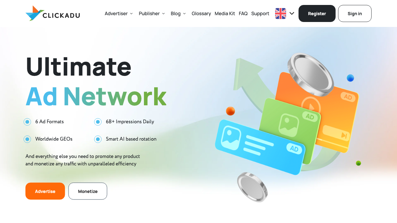 Screenshot of Clickadu ad network