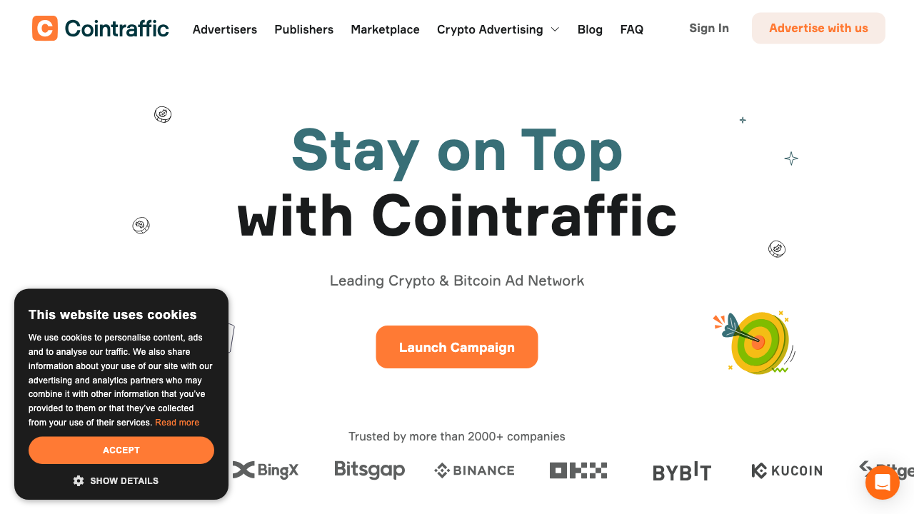 Screenshot of CoinTraffic ad network