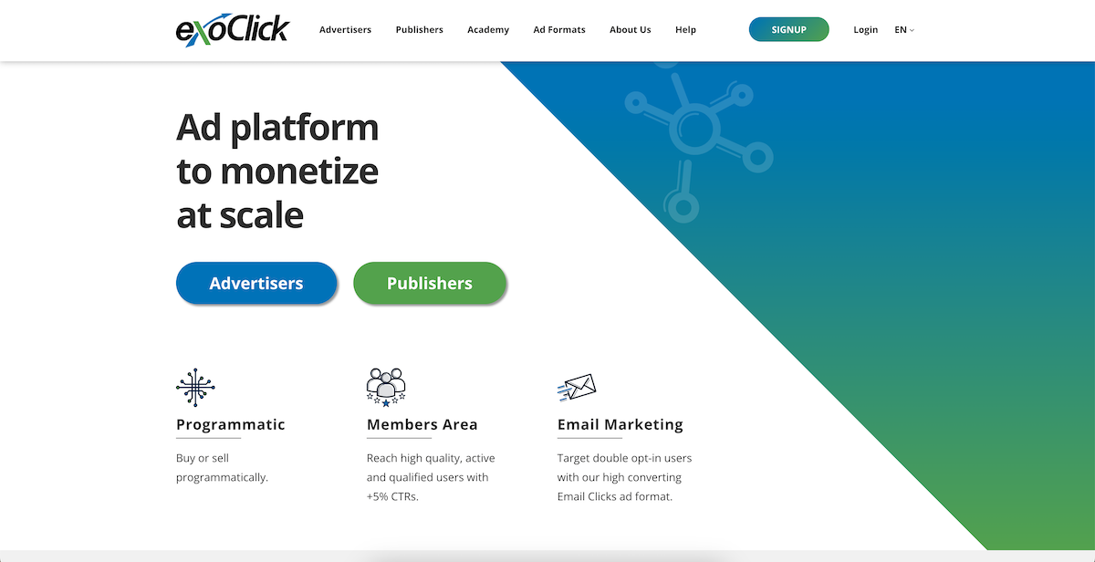 Screenshot of ExoClick ad network