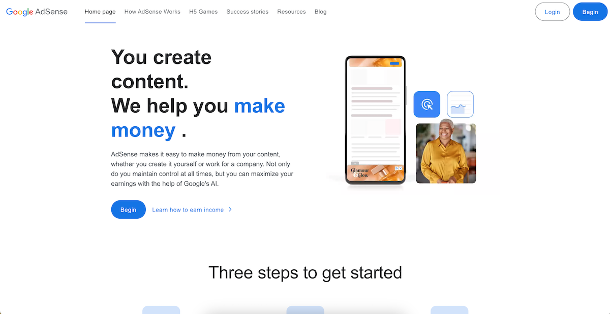 Screenshot of Google AdSense ad network