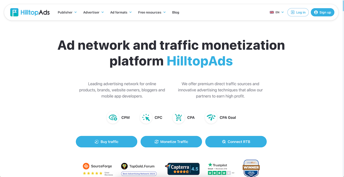 Screenshot of HilltopAds ad network