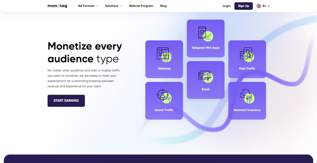 Screenshot of Monetag ad network