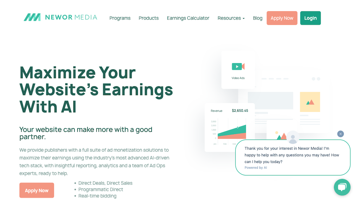 Screenshot of Newor Media (Elevate) ad network