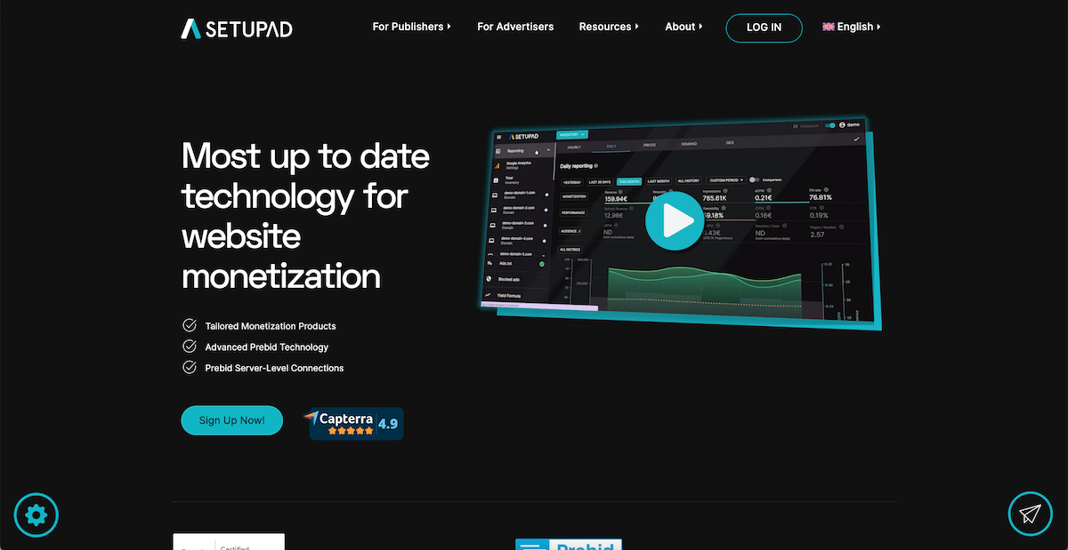 Screenshot of Setupad ad network