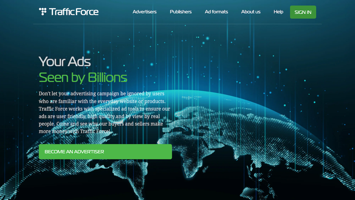 Screenshot of Traffic Force ad network